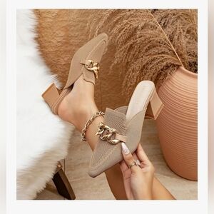 Knit Pointed Toe Chunky Heel Mules #962, 963